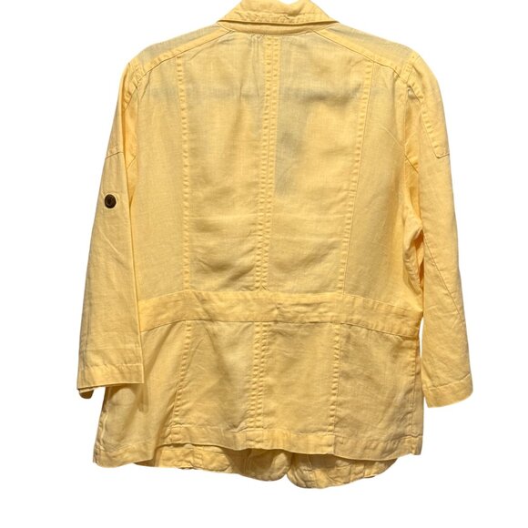 Chico’s size 2 (L) Yellow Linen long sleeve button front Lightweight Jacket - Picture 4 of 7